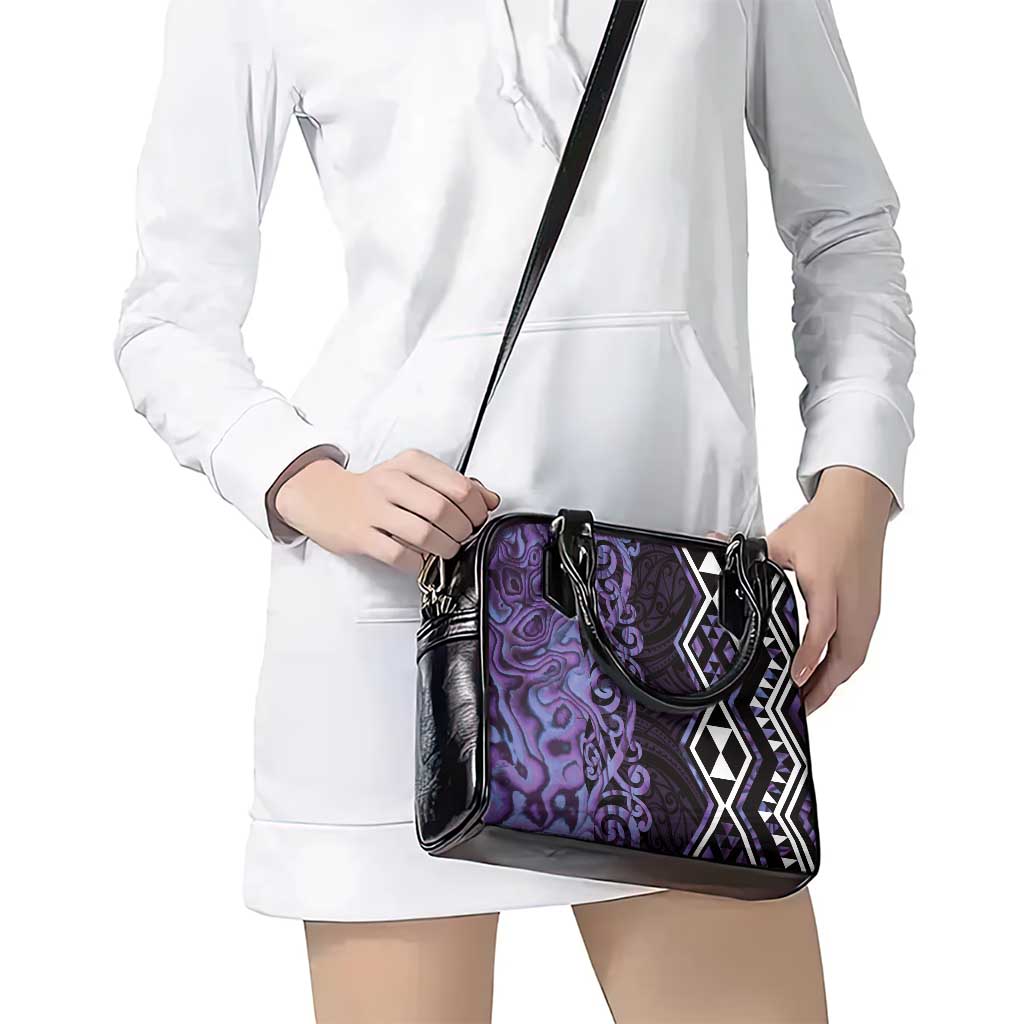 Purple Aotearoa Shoulder Handbag Taniko Motifs With Paua Shell Kowhaiwhai LT14 - Polynesian Pride