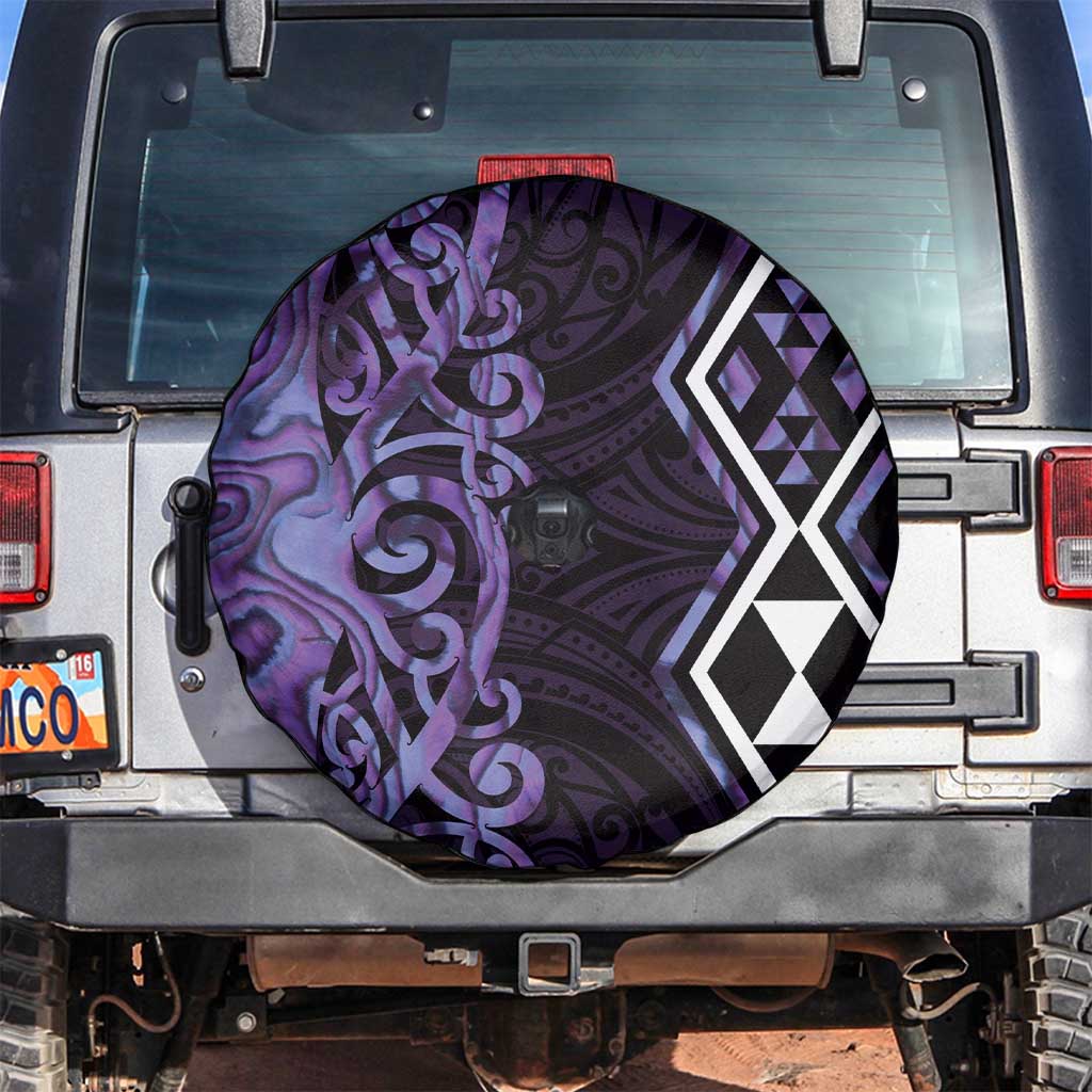 Purple Aotearoa Spare Tire Cover Taniko Motifs With Paua Shell Kowhaiwhai