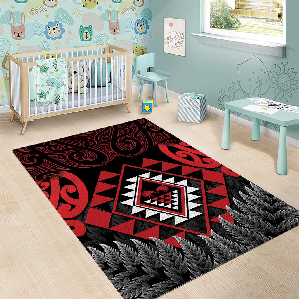 Aotearoa Kiwi Taniko Area Rug Silver Fern With Maori Koru Pattern LT14 - Polynesian Pride