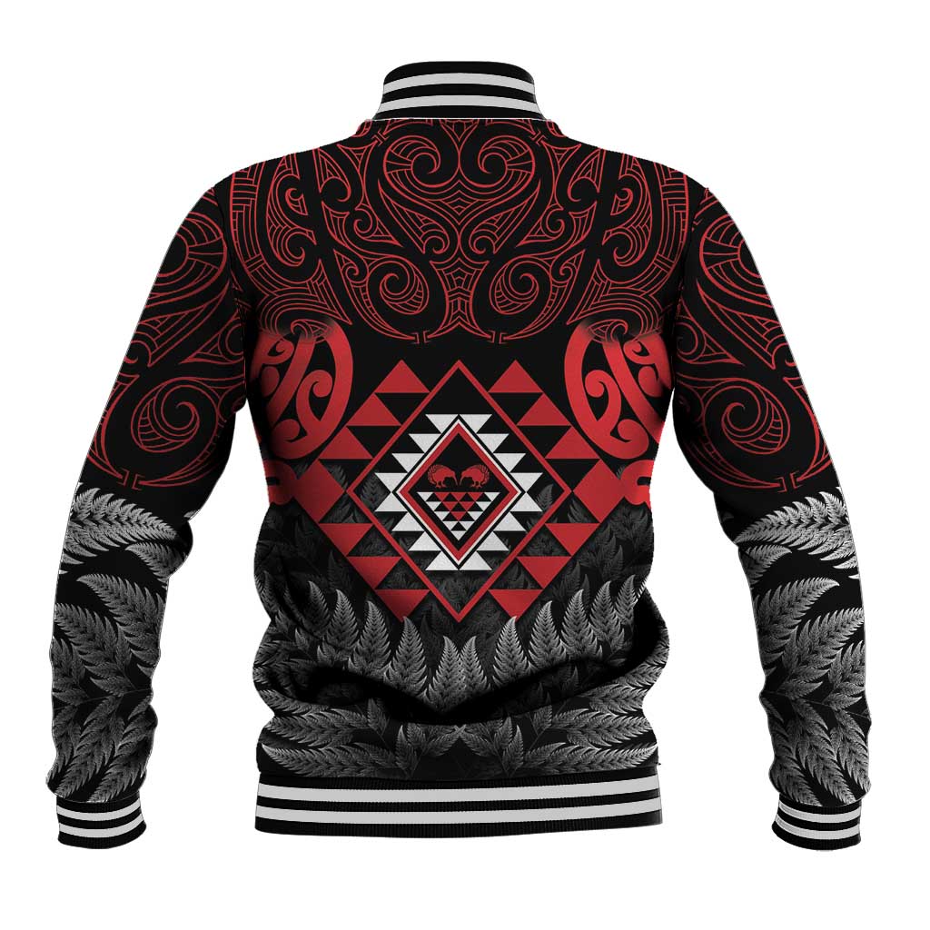 Aotearoa Kiwi Taniko Baseball Jacket Silver Fern With Maori Koru Pattern LT14 - Polynesian Pride