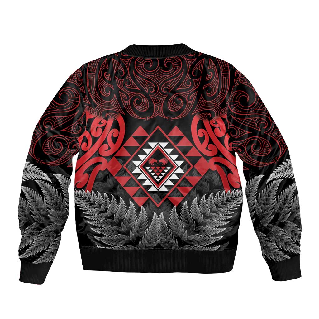 Aotearoa Kiwi Taniko Bomber Jacket Silver Fern With Maori Koru Pattern LT14 - Polynesian Pride