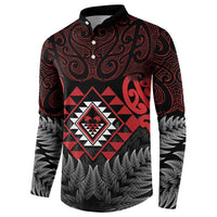 Aotearoa Kiwi Taniko Button Sweatshirt Silver Fern With Maori Koru Pattern LT14 - Polynesian Pride