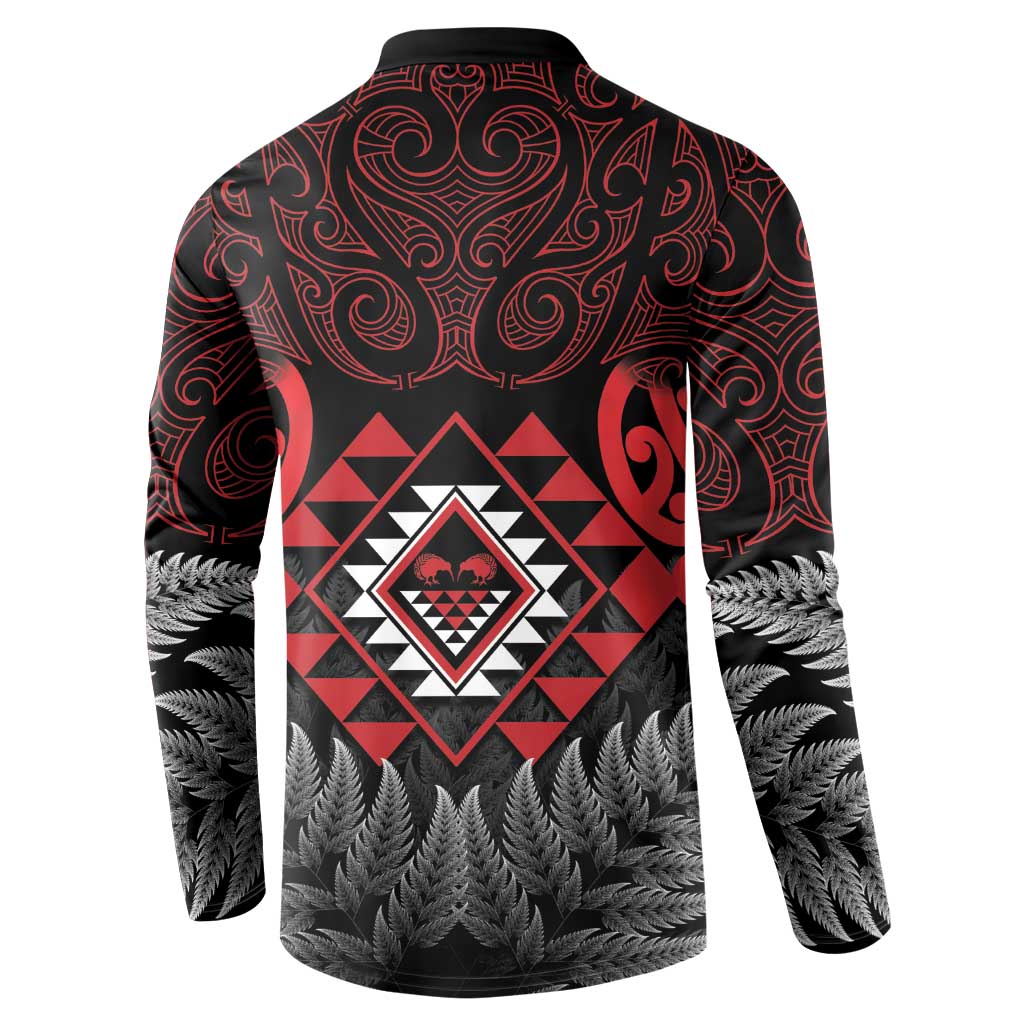 Aotearoa Kiwi Taniko Button Sweatshirt Silver Fern With Maori Koru Pattern LT14 - Polynesian Pride