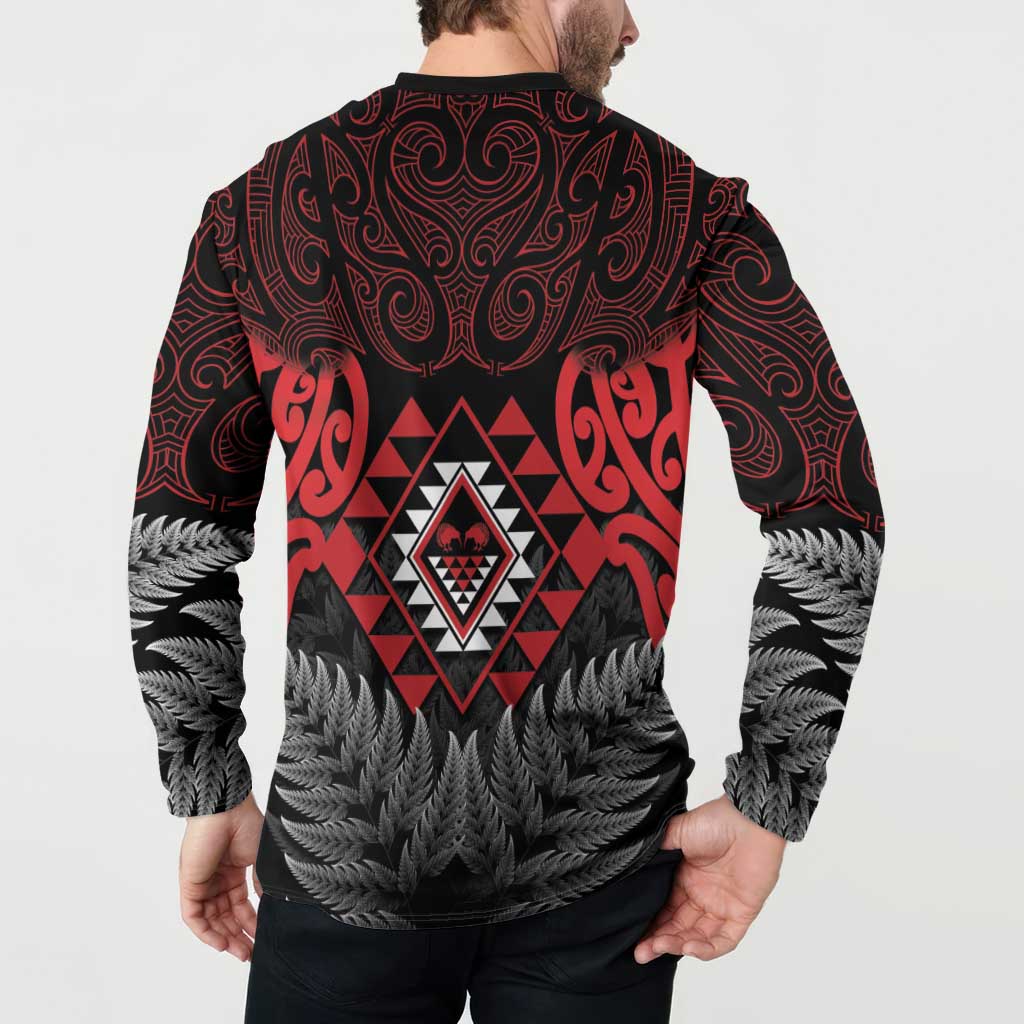 Aotearoa Kiwi Taniko Button Sweatshirt Silver Fern With Maori Koru Pattern LT14 - Polynesian Pride