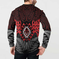 Aotearoa Kiwi Taniko Button Sweatshirt Silver Fern With Maori Koru Pattern LT14 - Polynesian Pride