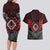 Aotearoa Kiwi Taniko Couples Matching Long Sleeve Bodycon Dress and Hawaiian Shirt Silver Fern With Maori Koru Pattern