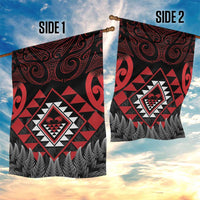 Aotearoa Kiwi Taniko Garden Flag Silver Fern With Maori Koru Pattern LT14 - Polynesian Pride
