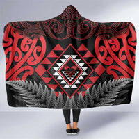 Aotearoa Kiwi Taniko Hooded Blanket Silver Fern With Maori Koru Pattern LT14 One Size Red - Polynesian Pride