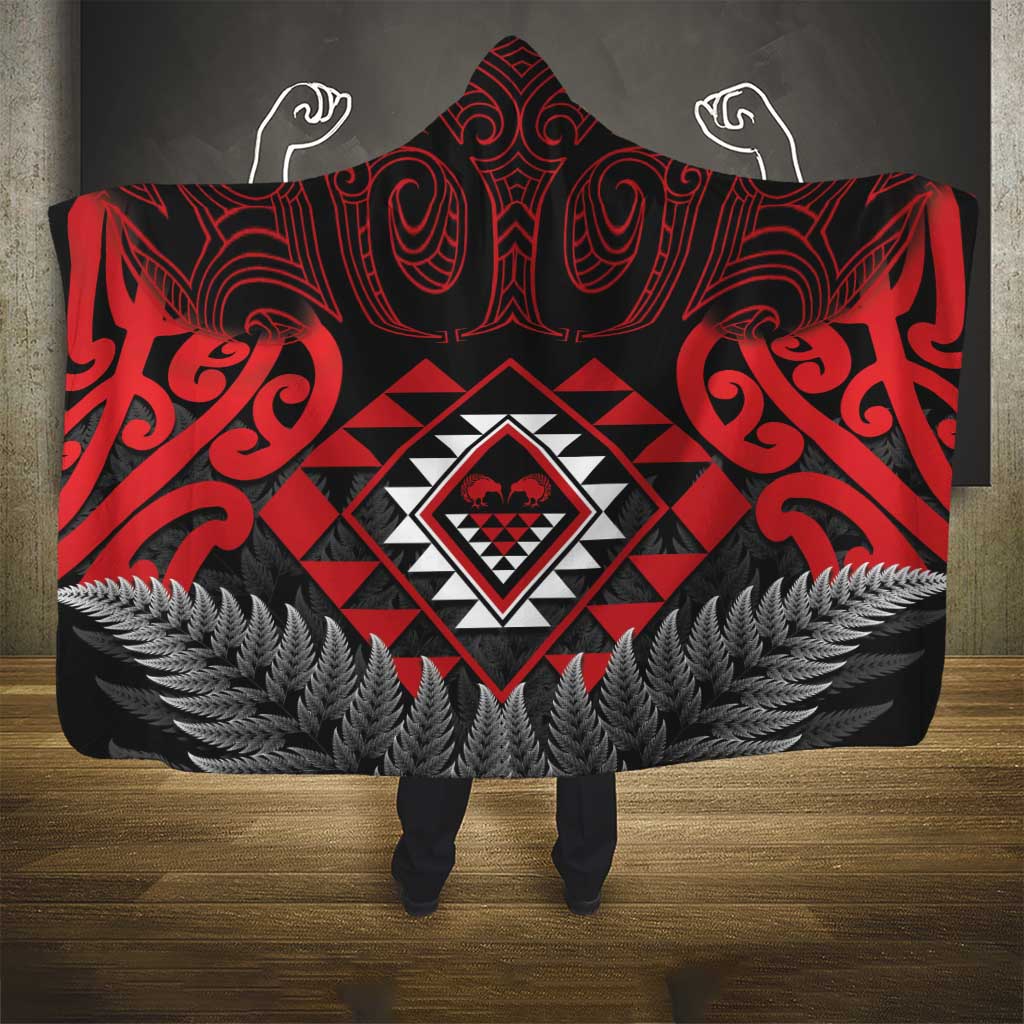 Aotearoa Kiwi Taniko Hooded Blanket Silver Fern With Maori Koru Pattern LT14 - Polynesian Pride