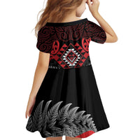 Aotearoa Kiwi Taniko Kid Short Sleeve Dress Silver Fern With Maori Koru Pattern LT14 - Polynesian Pride