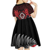 Aotearoa Kiwi Taniko Kid Short Sleeve Dress Silver Fern With Maori Koru Pattern LT14 - Polynesian Pride