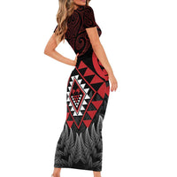 Aotearoa Kiwi Taniko Short Sleeve Bodycon Dress Silver Fern With Maori Koru Pattern LT14 - Polynesian Pride