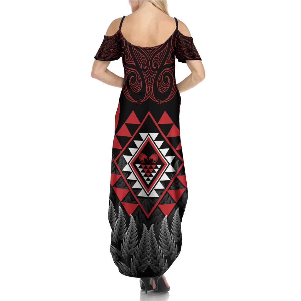 Aotearoa Kiwi Taniko Summer Maxi Dress Silver Fern With Maori Koru Pattern LT14 - Polynesian Pride