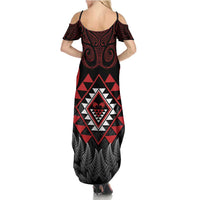 Aotearoa Kiwi Taniko Summer Maxi Dress Silver Fern With Maori Koru Pattern LT14 - Polynesian Pride