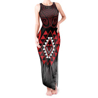 Aotearoa Kiwi Taniko Tank Maxi Dress Silver Fern With Maori Koru Pattern LT14 Women Red - Polynesian Pride
