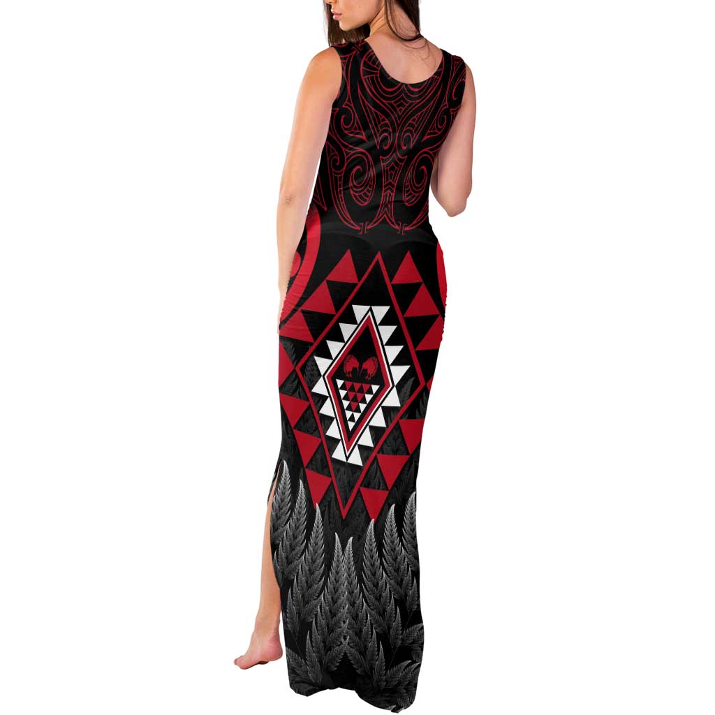 Aotearoa Kiwi Taniko Tank Maxi Dress Silver Fern With Maori Koru Pattern LT14 - Polynesian Pride