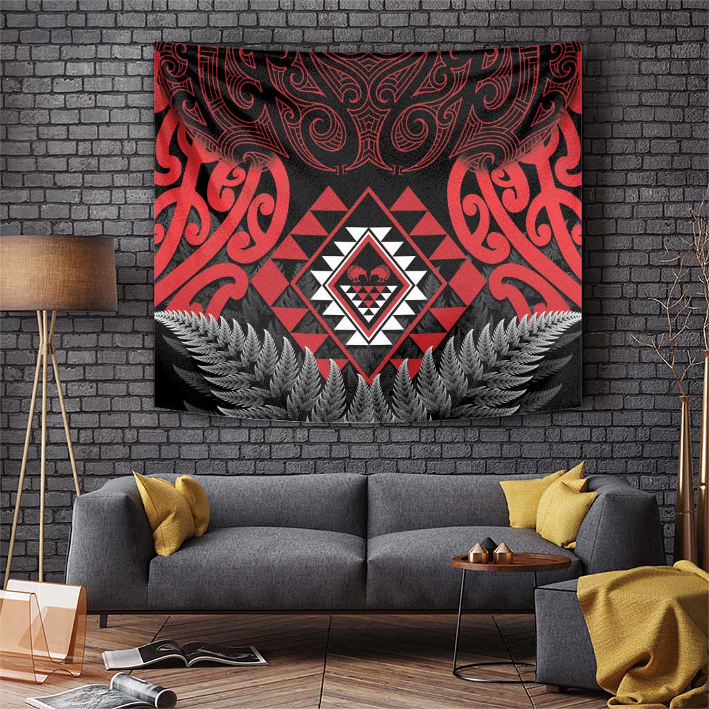 Aotearoa Kiwi Taniko Tapestry Silver Fern With Maori Koru Pattern LT14 Red - Polynesian Pride