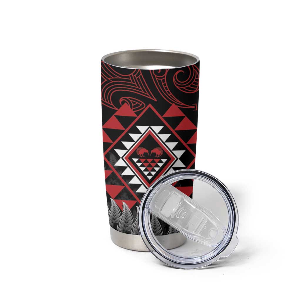 Aotearoa Kiwi Taniko Tumbler Cup Silver Fern With Maori Koru Pattern LT14 - Polynesian Pride