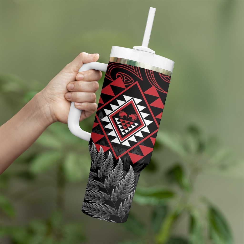 Aotearoa Kiwi Taniko Tumbler With Handle Silver Fern With Maori Koru Pattern LT14 - Polynesian Pride