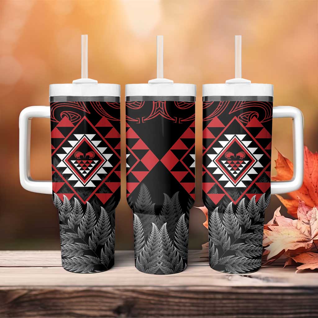 Aotearoa Kiwi Taniko Tumbler With Handle Silver Fern With Maori Koru Pattern LT14 - Polynesian Pride