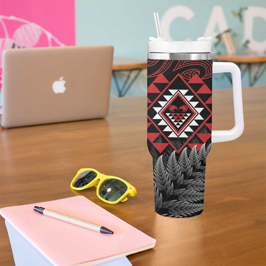 Aotearoa Kiwi Taniko Tumbler With Handle Silver Fern With Maori Koru Pattern LT14 - Polynesian Pride
