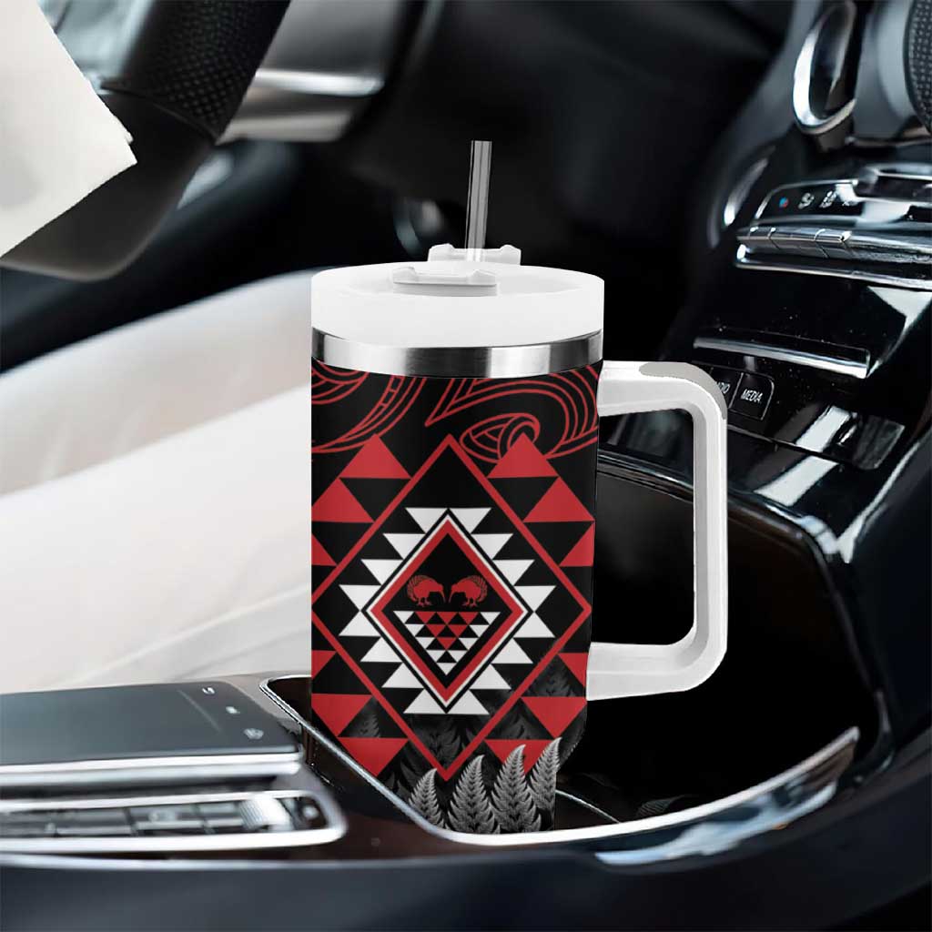 Aotearoa Kiwi Taniko Tumbler With Handle Silver Fern With Maori Koru Pattern LT14 - Polynesian Pride