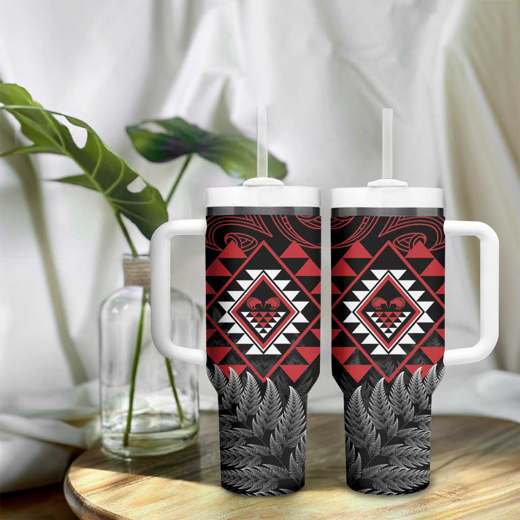Aotearoa Kiwi Taniko Tumbler With Handle Silver Fern With Maori Koru Pattern LT14 - Polynesian Pride