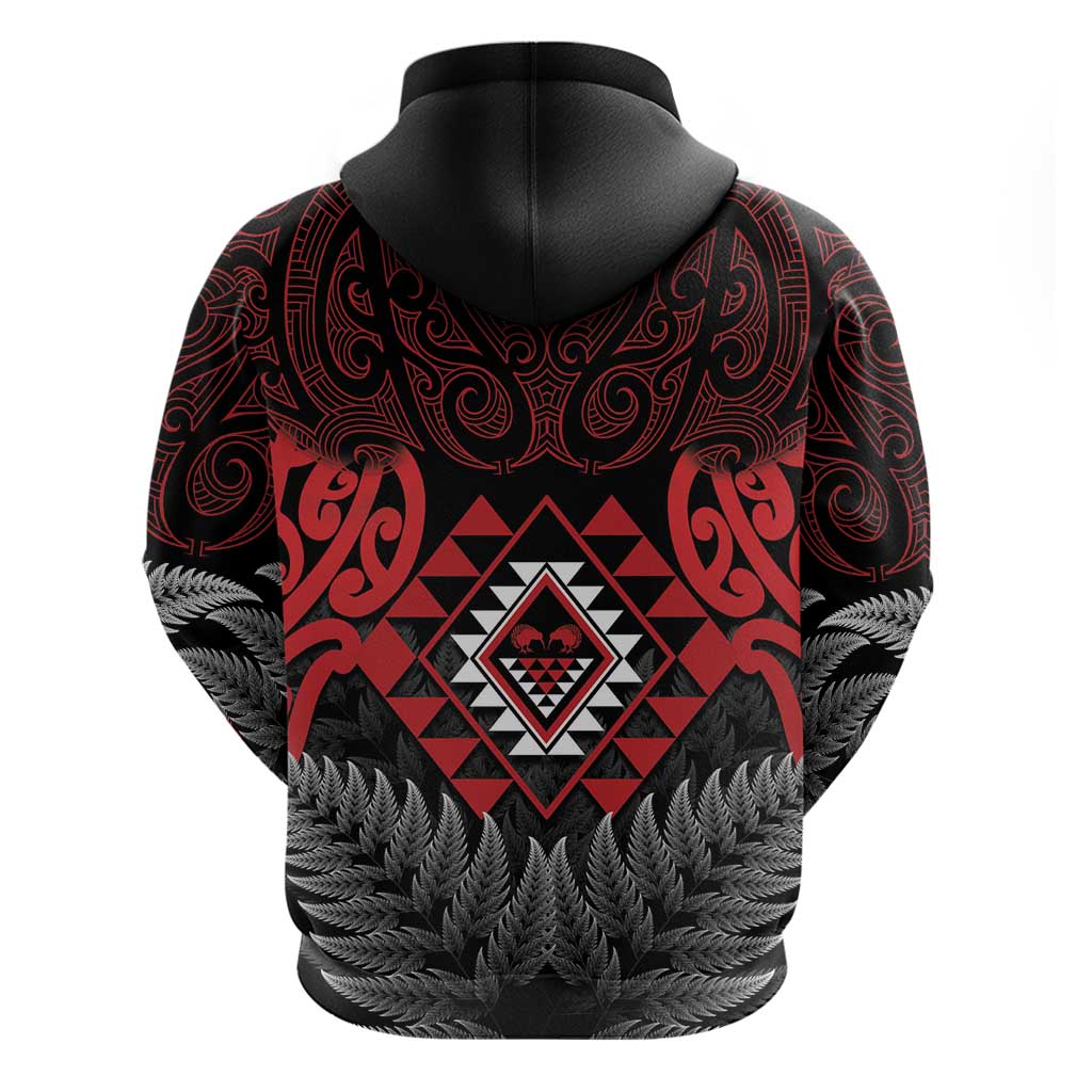 Aotearoa Kiwi Taniko Zip Hoodie Silver Fern With Maori Koru Pattern LT14 - Polynesian Pride