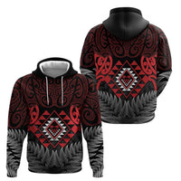 Aotearoa Kiwi Taniko Zip Hoodie Silver Fern With Maori Koru Pattern LT14 - Polynesian Pride