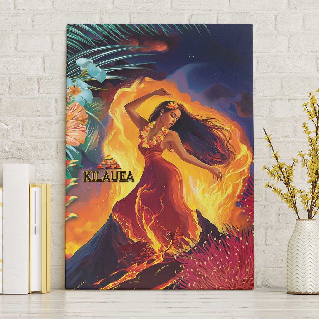 Hawaii Kilauea Big Islands Canvas Wall Art Pele Goddess With Tropical Flowers