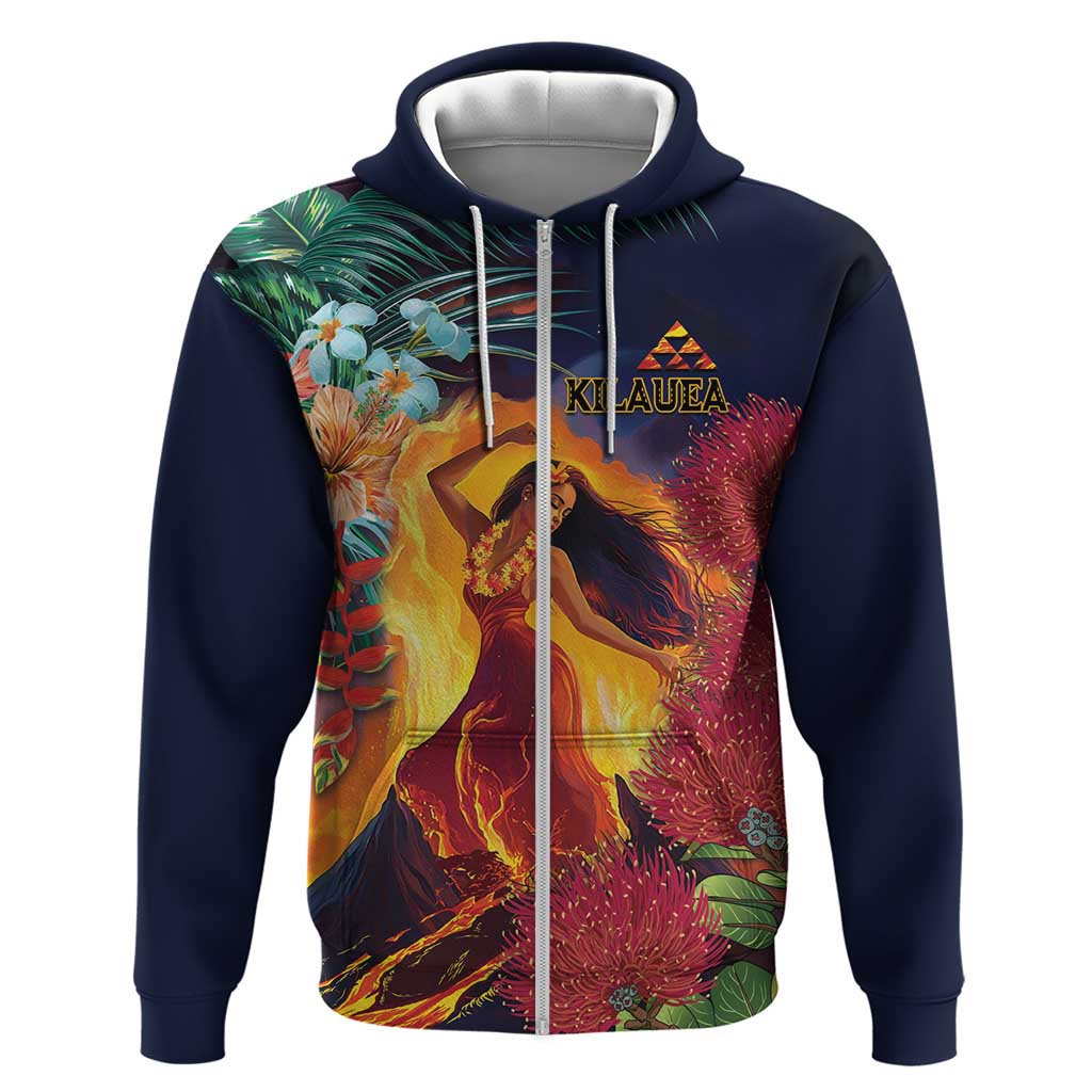 Hawaii Kilauea Big Islands Zip Hoodie Pele Goddess With Tropical Flowers LT14 Zip Hoodie Art - Polynesian Pride
