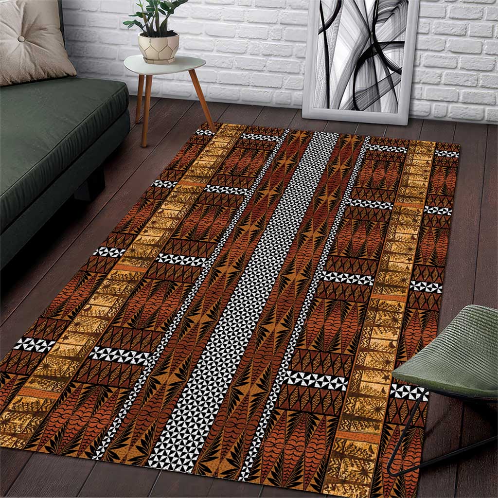 Malo e Lelei Tonga Area Rug Tongan Ngatu Tapa Cloth LT14 Orange - Polynesian Pride