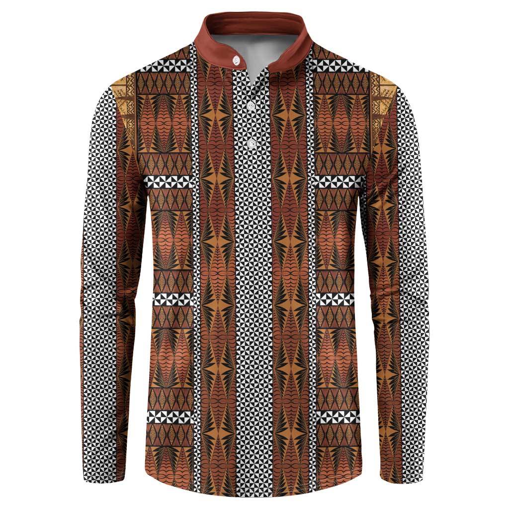 Malo e Lelei Tonga Button Sweatshirt Tongan Ngatu Tapa Cloth LT14 Orange - Polynesian Pride