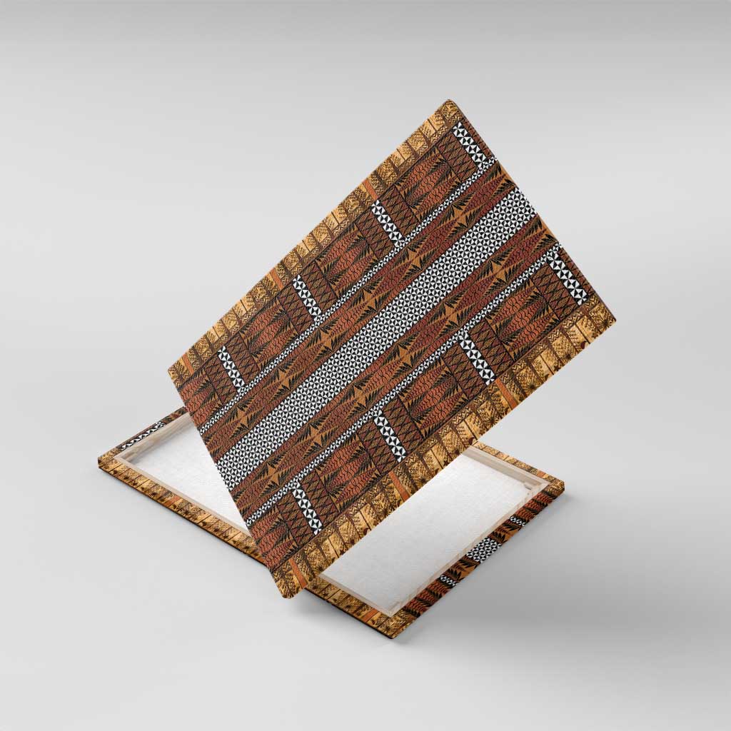 Malo e Lelei Tonga Canvas Wall Art Tongan Ngatu Tapa Cloth LT14 With Frame Orange - Polynesian Pride