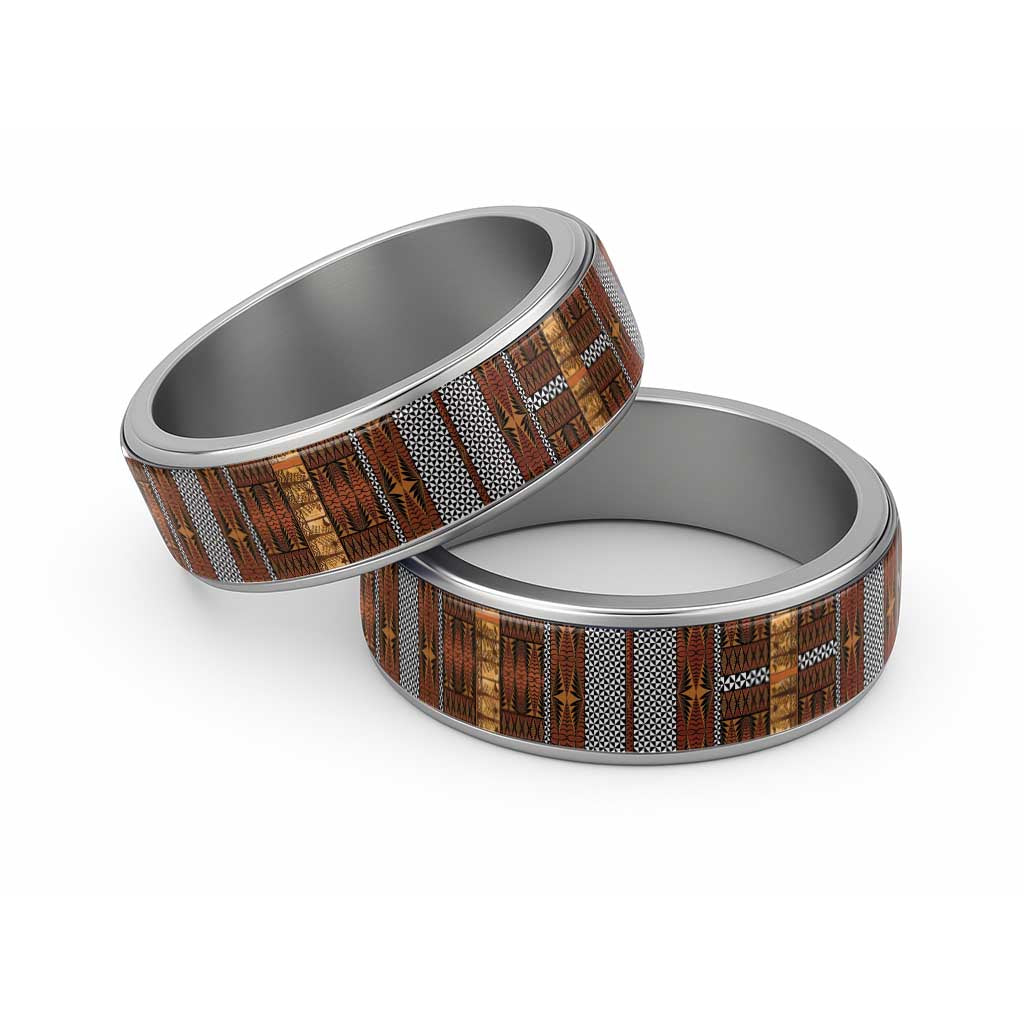 Malo e Lelei Tonga Classic Ring Tongan Ngatu Tapa Cloth LT14 Sliver Orange - Polynesian Pride