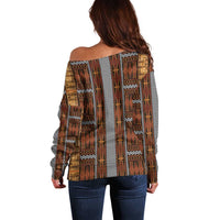 Malo e Lelei Tonga Off Shoulder Sweater Tongan Ngatu Tapa Cloth LT14 - Polynesian Pride
