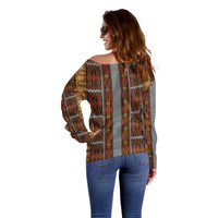 Malo e Lelei Tonga Off Shoulder Sweater Tongan Ngatu Tapa Cloth LT14 - Polynesian Pride