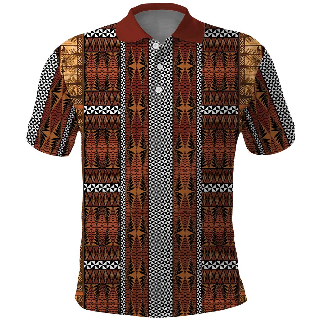 Malo e Lelei Tonga Polo Shirt Tongan Ngatu Tapa Cloth LT14 Orange - Polynesian Pride