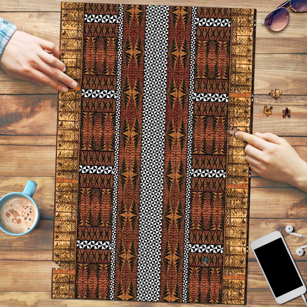 Malo e Lelei Tonga Puzzle Tongan Ngatu Tapa Cloth LT14 Orange - Polynesian Pride