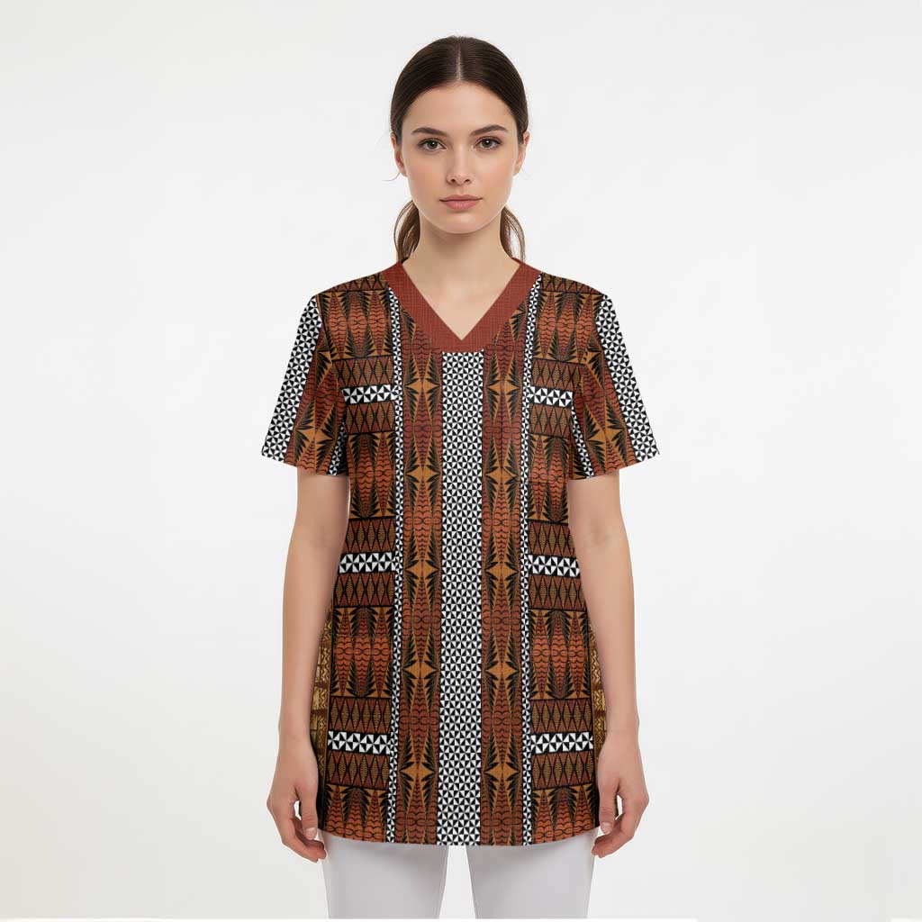 Malo e Lelei Tonga Scrub Top Tongan Ngatu Tapa Cloth LT14 - Polynesian Pride