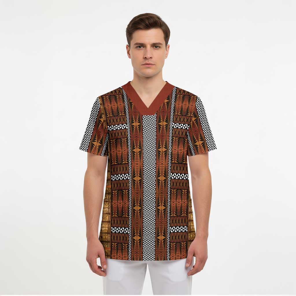 Malo e Lelei Tonga Scrub Top Tongan Ngatu Tapa Cloth LT14 - Polynesian Pride