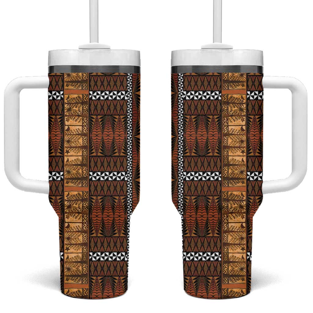 Malo e Lelei Tonga Tumbler With Handle Tongan Ngatu Tapa Cloth LT14 One Size: 40 oz Orange - Polynesian Pride