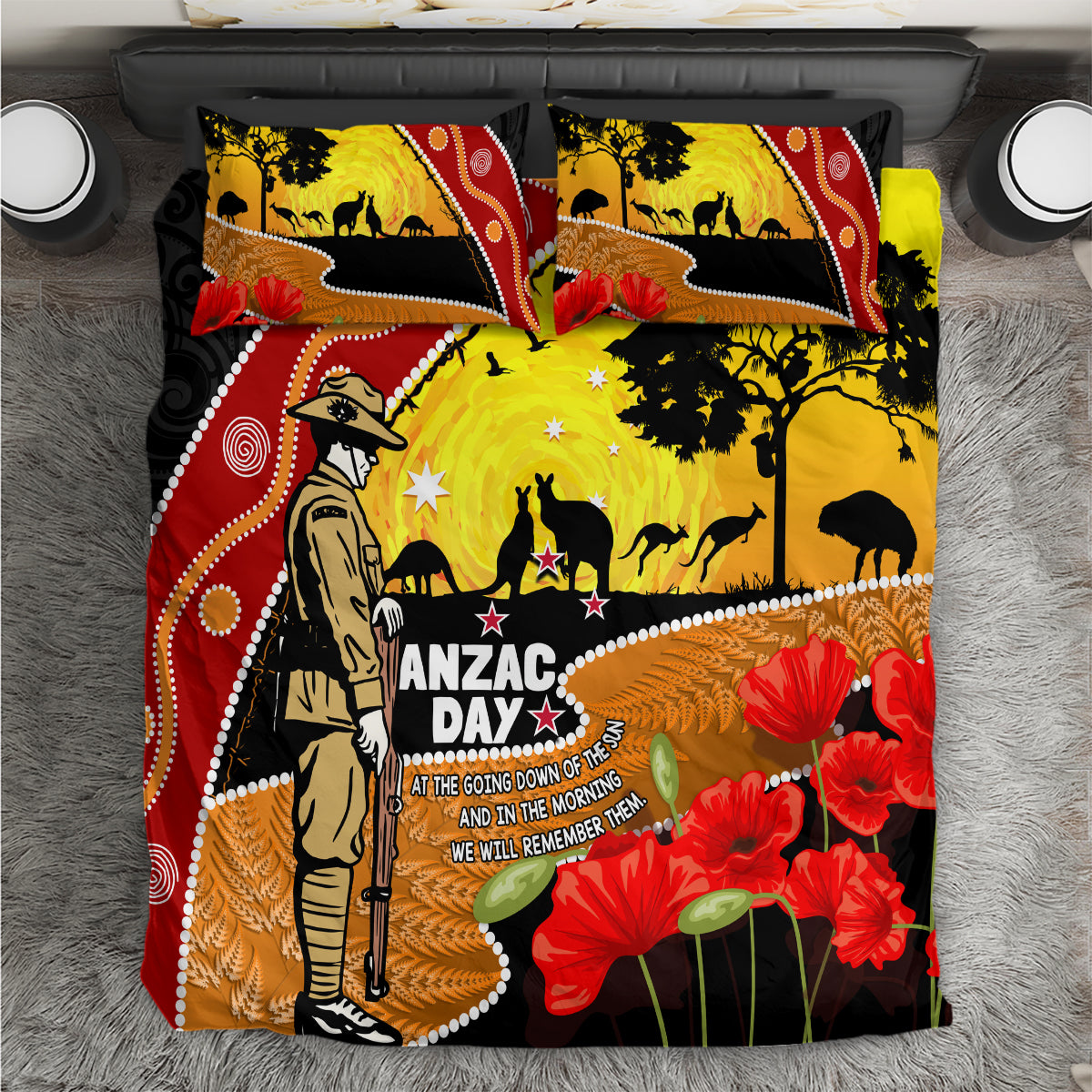 New Zealand And Australia ANZAC Day Bedding Set Aboriginal Maori Starring Night Style LT14 Gold - Polynesian Pride