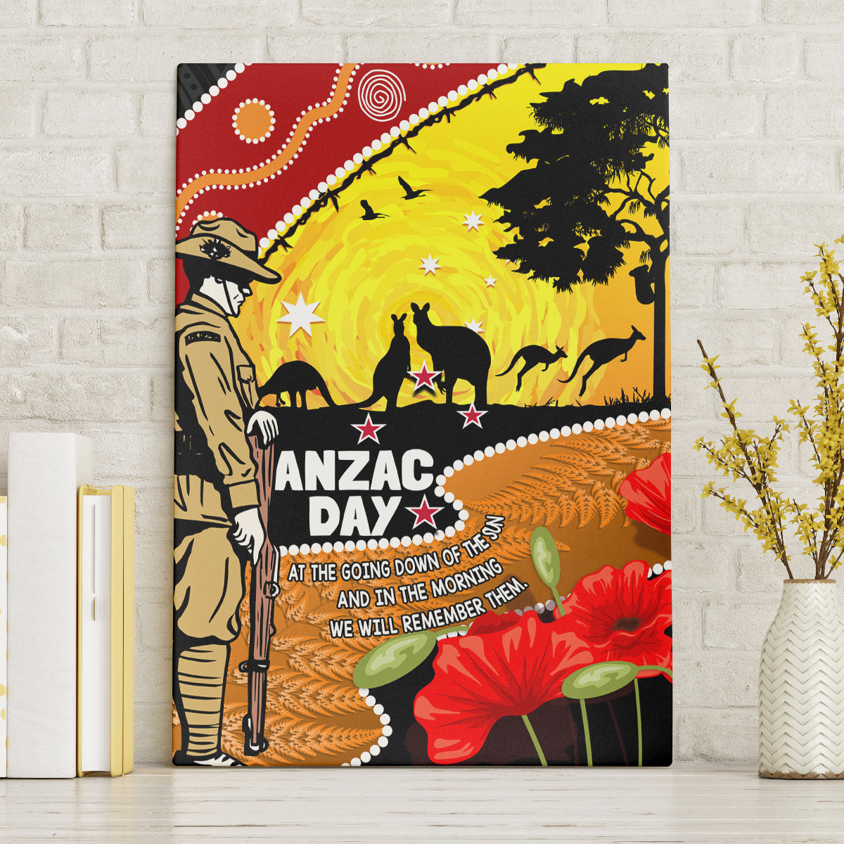 New Zealand And Australia ANZAC Day Canvas Wall Art Aboriginal Maori Starring Night Style LT14 Without Frame Gold - Polynesian Pride