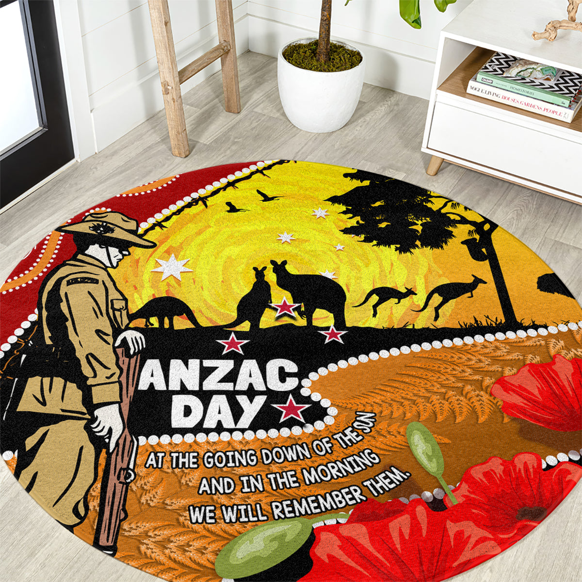 New Zealand And Australia ANZAC Day Round Carpet Aboriginal Maori Starring Night Style LT14 Gold - Polynesian Pride