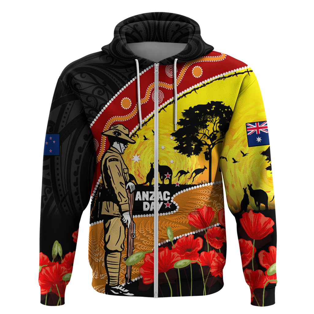 New Zealand And Australia ANZAC Day Zip Hoodie Aboriginal Maori Starring Night Style LT14 Zip Hoodie Gold - Polynesian Pride