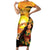 Aloha Hawaii Women's Day Family Matching Short Sleeve Bodycon Dress and Hawaiian Shirt Hula Girl With Sunset Vibes LT14 Mom's Dress Yellow - Polynesian Pride