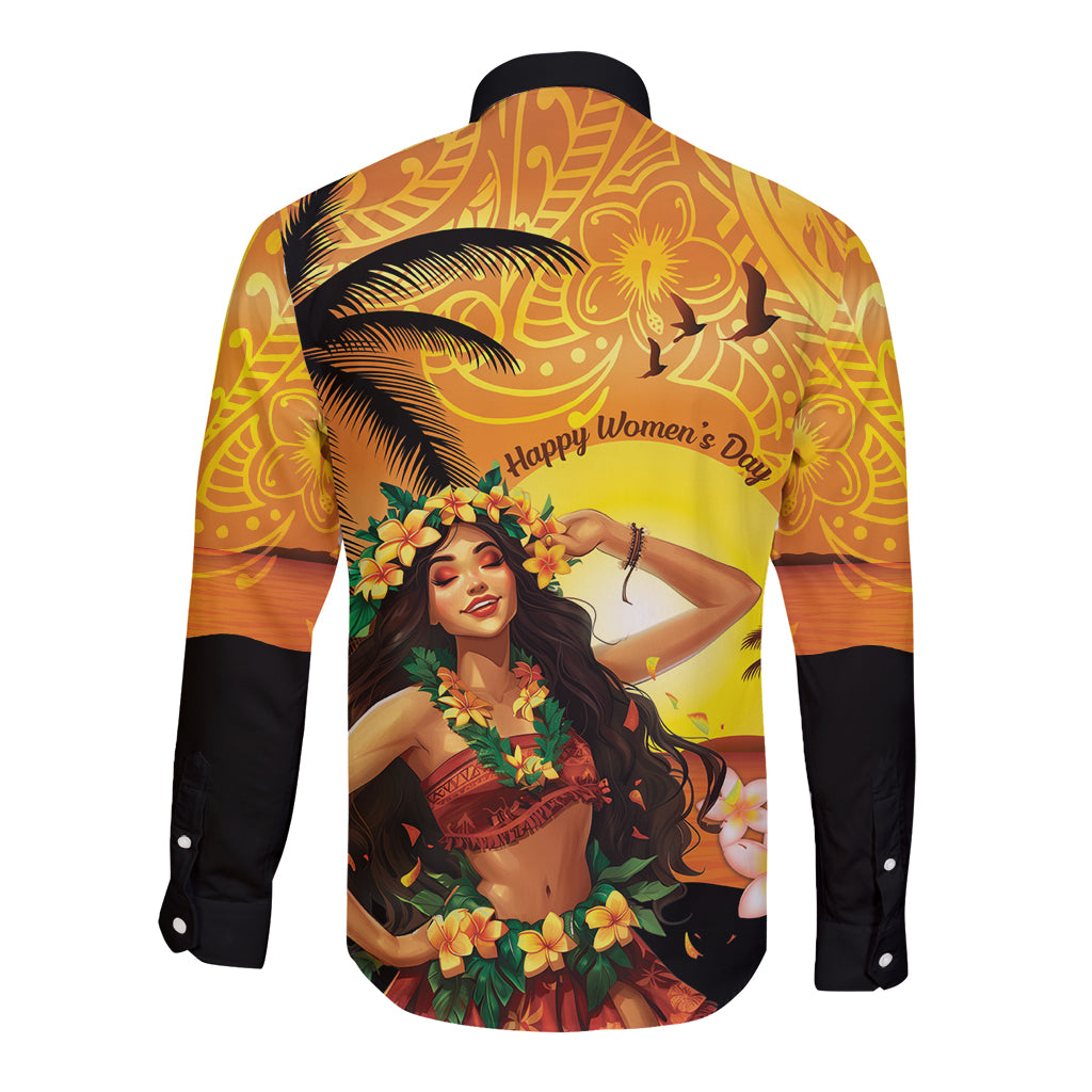 Aloha Hawaii Women's Day Long Sleeve Button Shirt Hula Girl With Sunset Vibes LT14 - Polynesian Pride