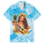 Aloha Hawaii Women's Day Family Matching Off Shoulder Maxi Dress and Hawaiian Shirt Hula Girl With Ukulele Tropical Style LT14 Dad's Shirt - Short Sleeve Blue - Polynesian Pride