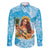 Aloha Hawaii Women's Day Family Matching Off Shoulder Maxi Dress and Hawaiian Shirt Hula Girl With Ukulele Tropical Style LT14 Dad's Shirt - Long Sleeve Blue - Polynesian Pride